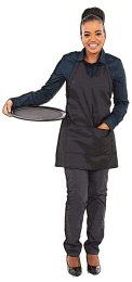 Waitress holding tray.